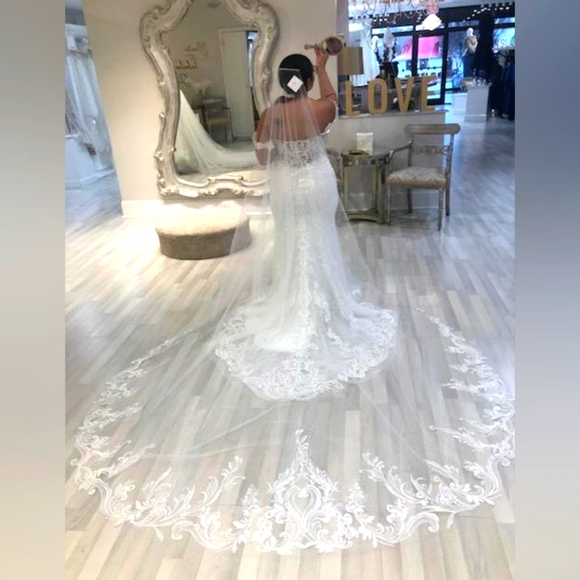 Justin Alexander Signature Wedding Dress with veil and straps. Size 16. - Picture 1 of 4
